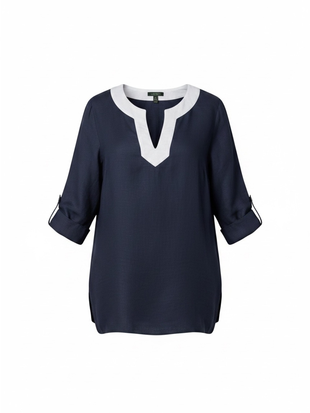 Ralph Lauren Navy Tunic with White Contrast V-Neck 100% Linen